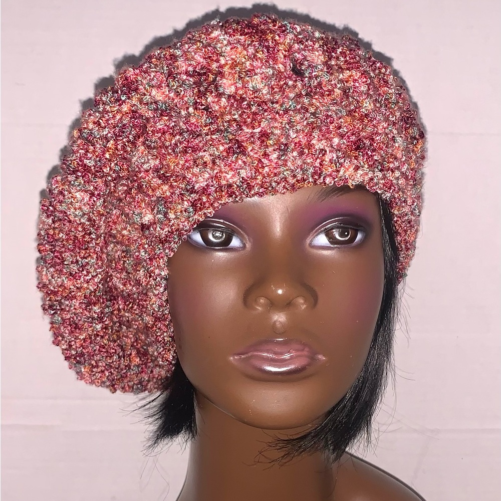 Pink multi color handmade hat cozy soft